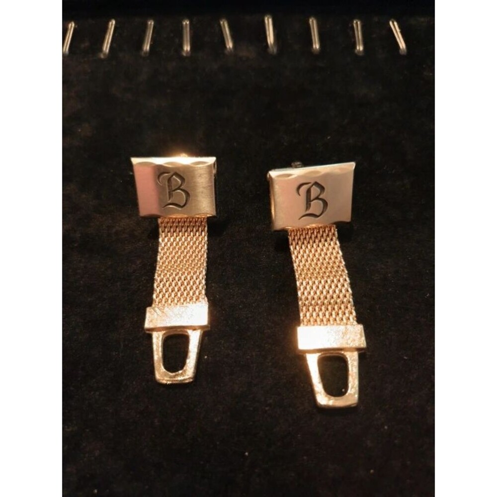 Monogram Initial Letter Wraparound Watchband Vintage Mesh Hiclok Cuff Links